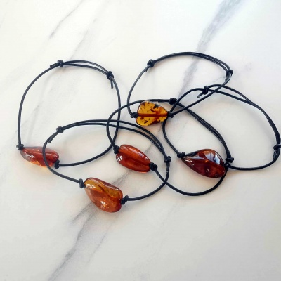 Adult Amber Leather Bracelet - Fully Adjustable